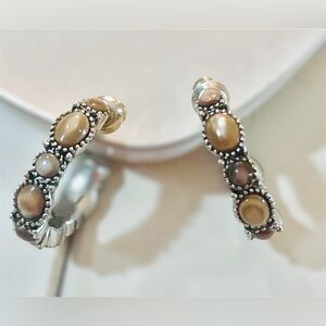 Elegant Silver and Brown Hoop Earrings